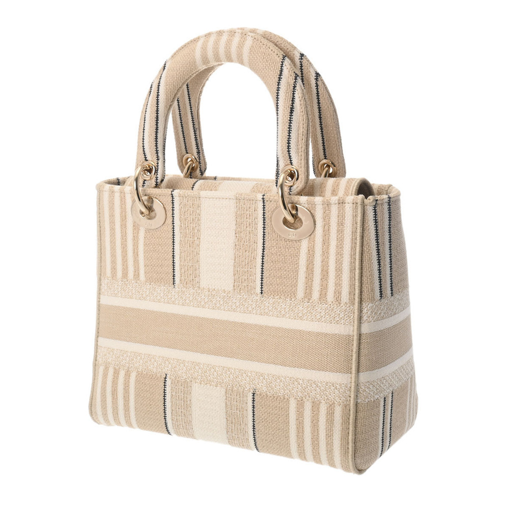 Dior Canvas LADY D Beige LITE CHRISTIAN Handbag Tan